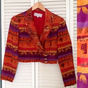 Cropped Blazer Vintage Bolero Abstract Print